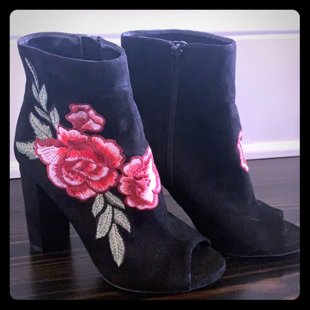 Open Toe Floral Booties